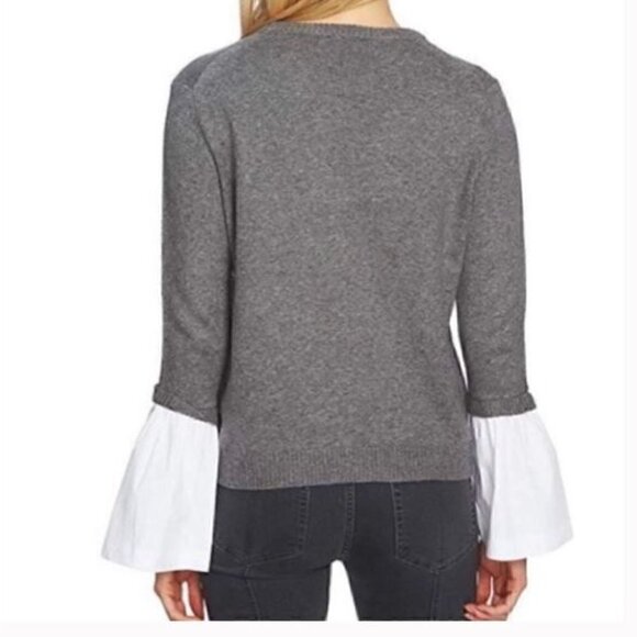 1.State Gray & White Bell Sleeve Crew Neck Sweater Size Medium - Picture 2 of 13